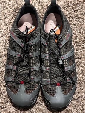 Merrell Vibram Continuum Men's Gray Black Mesh Athletic Trail Shoes Red Accents